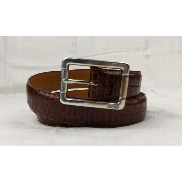 LRL Ralph Lauren Belt Brown‎ Italian Leather Crocodile Embossed Logo Women's M - Picture 4 of 16